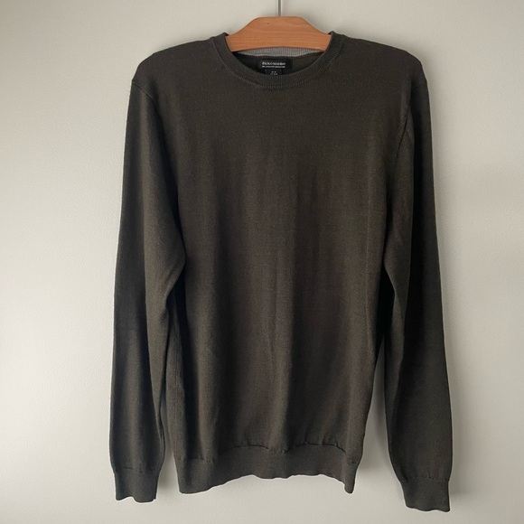 Paolo Mondo 100% Extra Fine Merino Wool Knit Crewneck Sweater Olive Forest Green - Picture 1 of 7